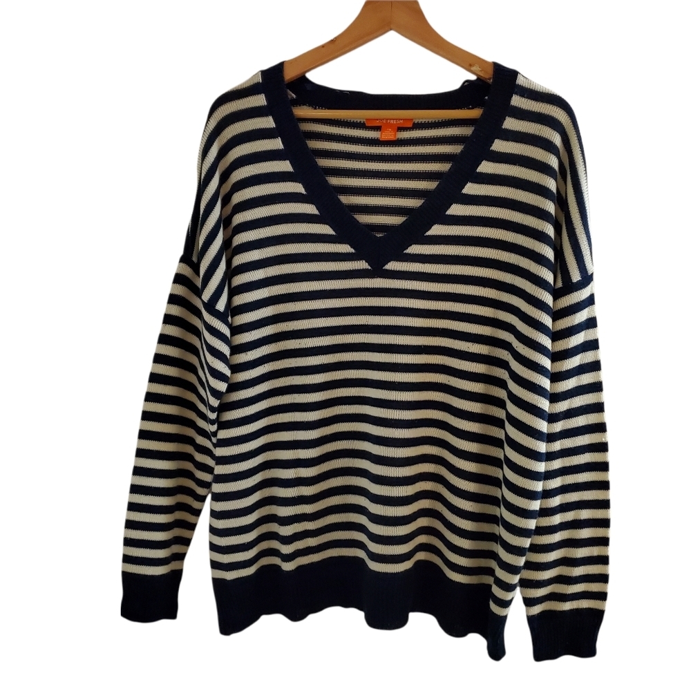 Joe Fresh Striped V-Neck Sweater lrg
